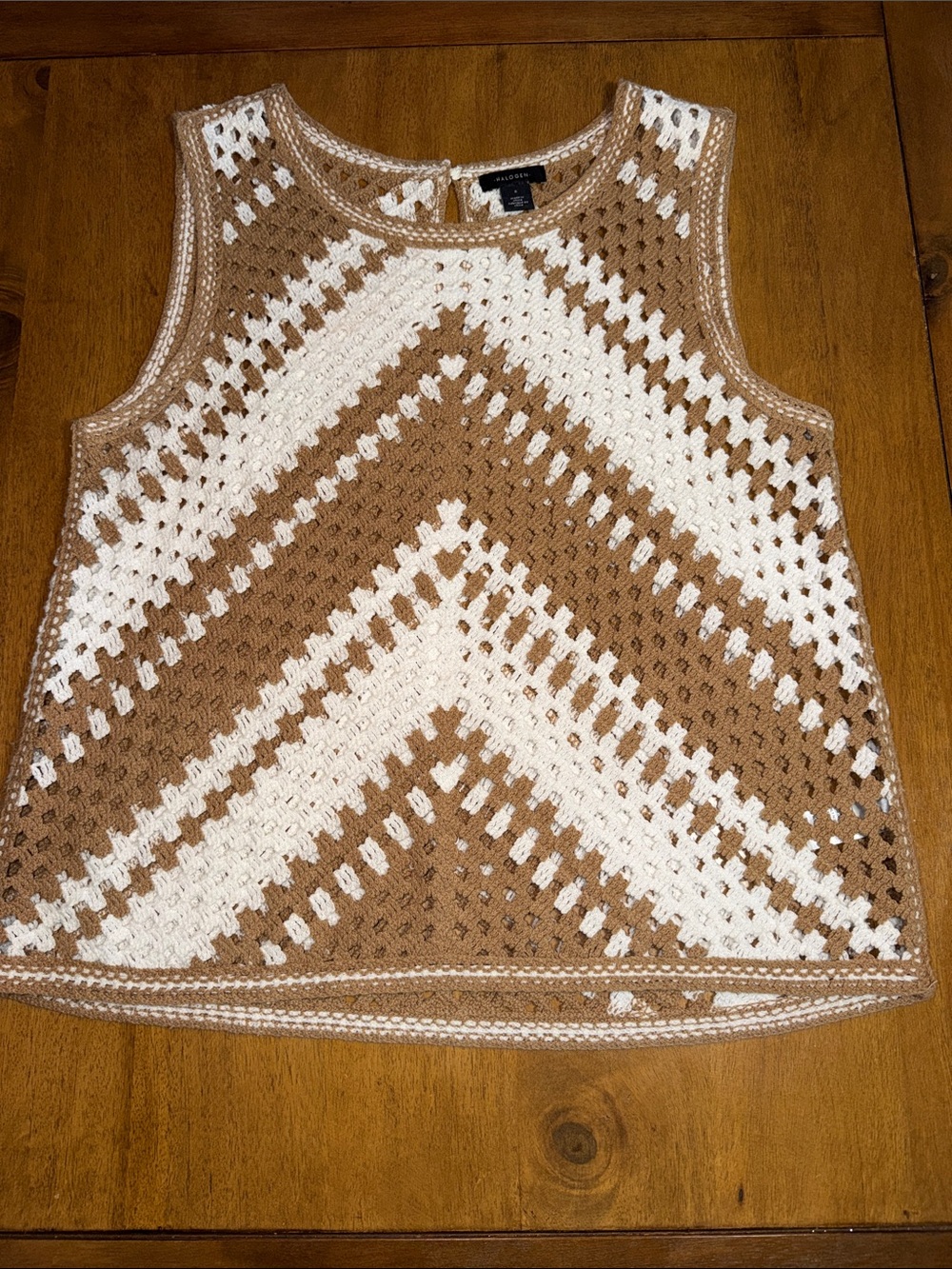 Halogen Crochet Chevron Shell Sweater Tank - Cream & Tan